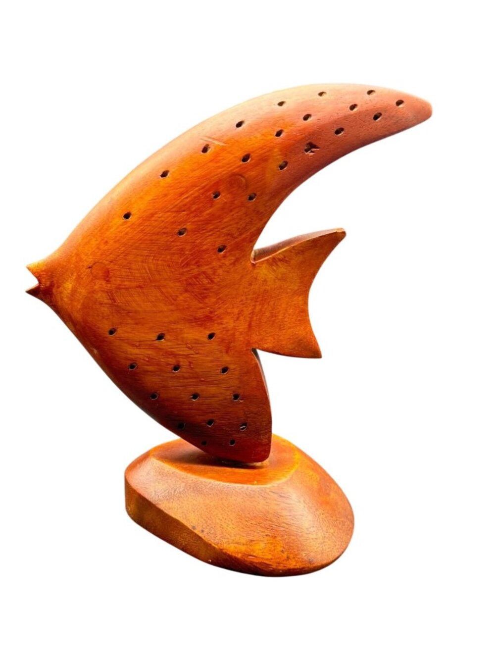 MCM Coastal Angel Fish Solid Wood Sculpture Table Top Decor 9.5"H x 7.5" W